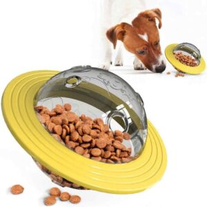 Comedouro Para Cachorro Gato Interativo Disco Voador Brinquedo Pet Animais de Estimação (AMARELO)