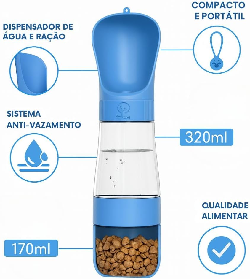Bebedouro Portátil 2 em 1 para Cães e Gatos, 320ml e 170ml, Recipiente para Água e Ração, Compacto, Anti-Vazamento (Branco, 490 ml) - Imagem 4