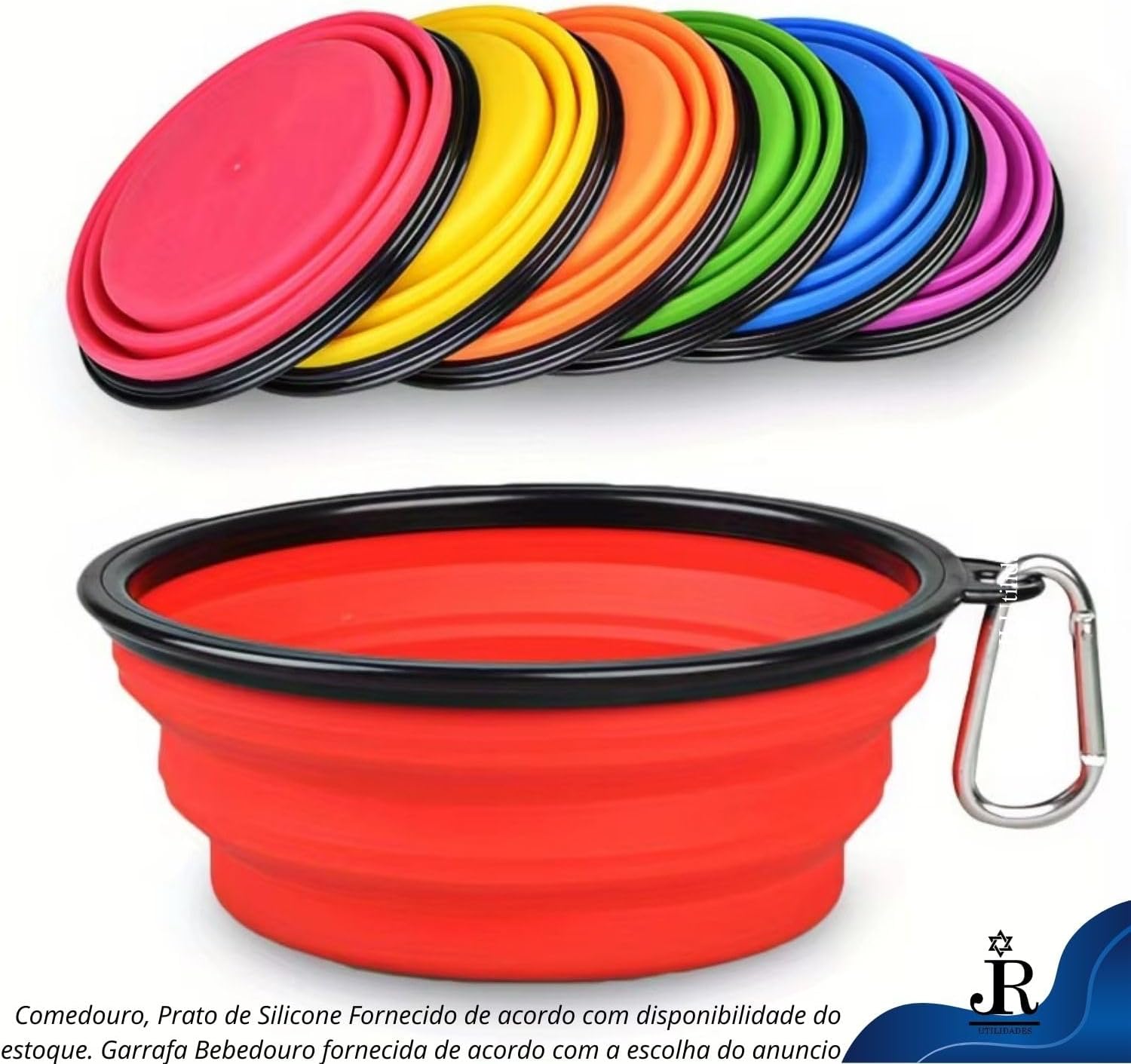 Kit Bebedouro Garrafa Agua Viagem Passeio PET + Tigela Comedouro Retratil Silicone para Ração, Comida e Solidos Disco de Lançar - RJI Utilidades (Azul Royal) - Imagem 5