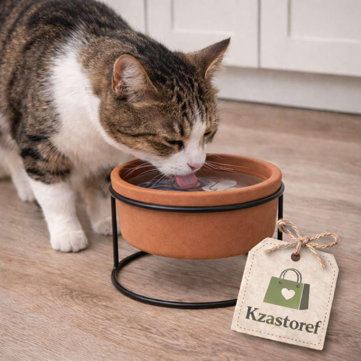 Comedouro Bebedouro Elevado Barro com Suporte Em Ferro Gatos e Cachorro Potes Para Ração e Água Pet 450 ML Atura 14 cm. - Imagem 3