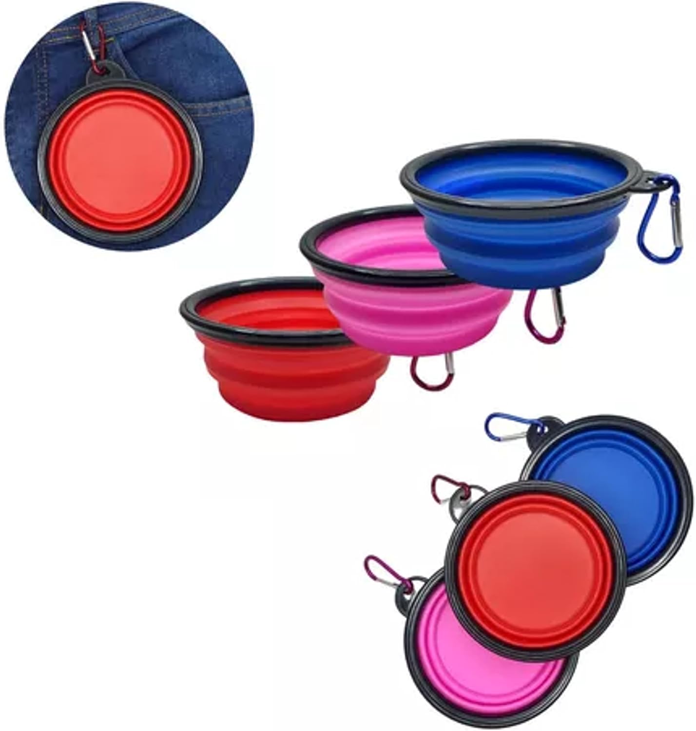 Comedouro Tigela Pote Bebedouro Prato Silicone Retrátil Para Pets Água e Ração Cães e Gatos Reutilizável Para Passeios Coloridos