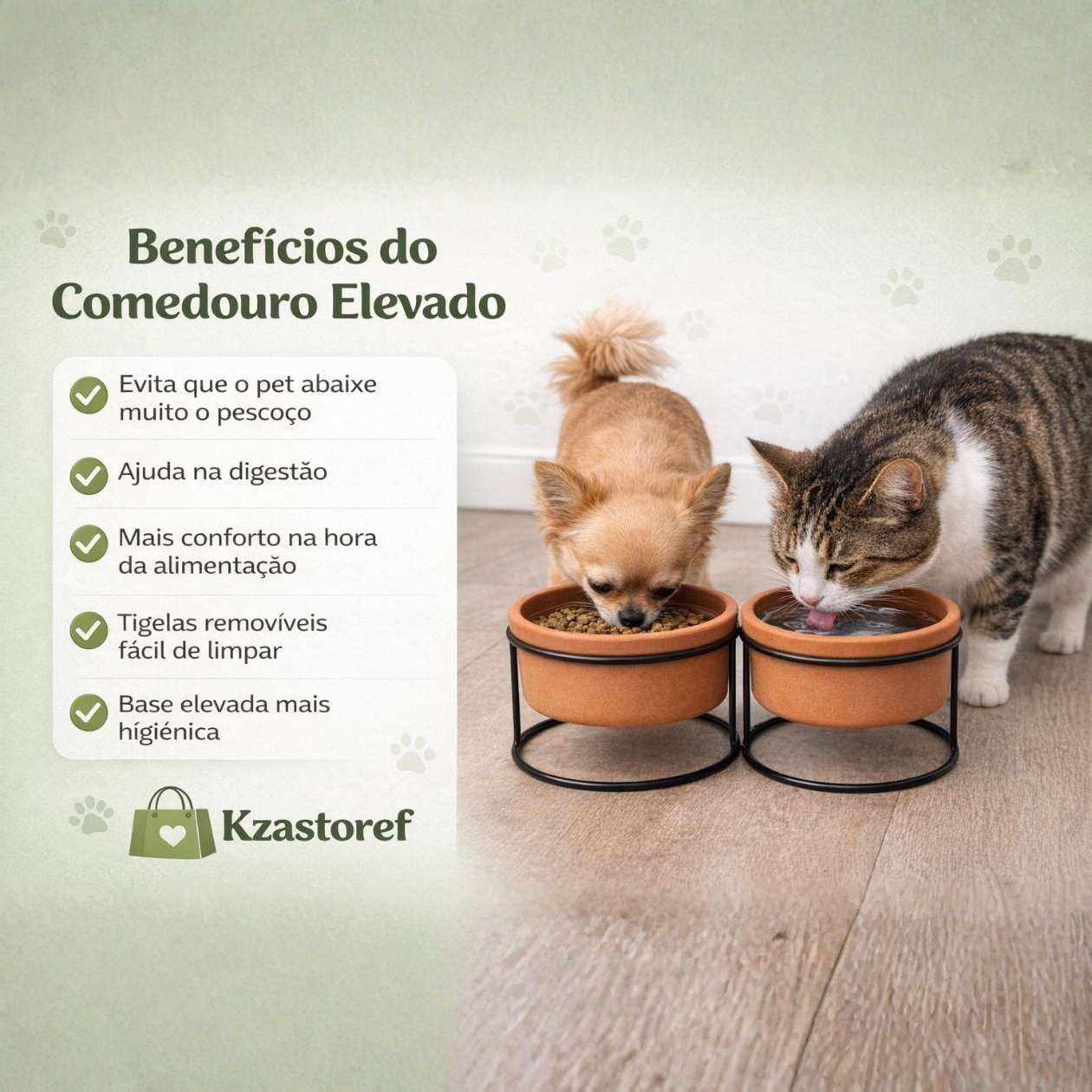 Comedouro Bebedouro Elevado Barro com Suporte Em Ferro Gatos e Cachorro Potes Para Ração e Água Pet 450 ML Atura 14 cm. - Imagem 6