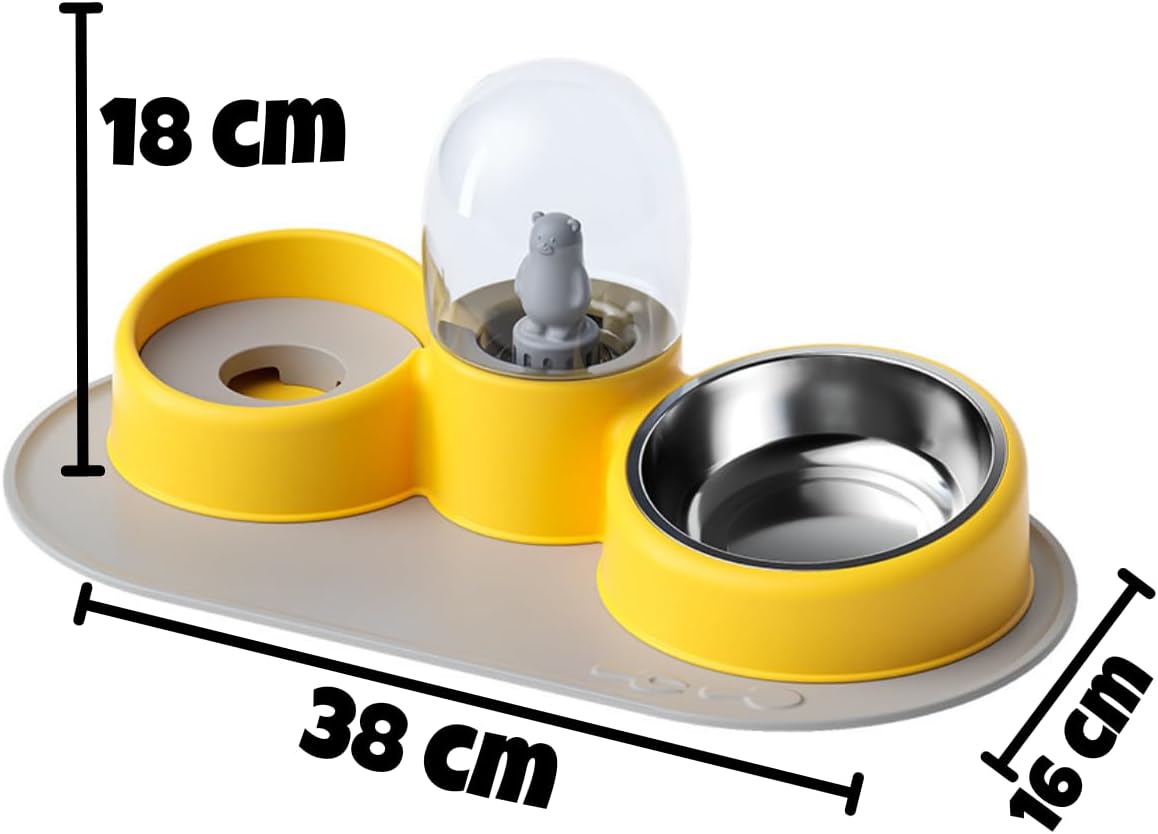 Comedouro Bebedouro Elevado Premium para Cão Cachorro Gato Pet, acompanha Tigela Inox, Bandeja Silicone e Suporte para Pelos Longos (Amarelo) - Imagem 3